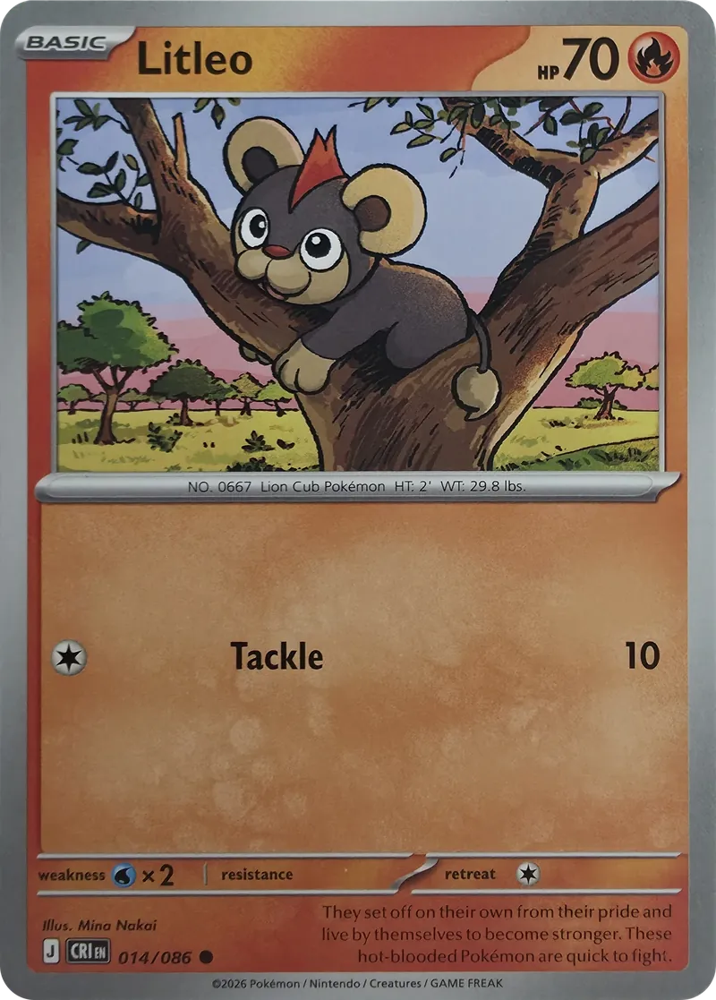 2026 Pokemon Chaos Rising Litleo #014/086 Common front