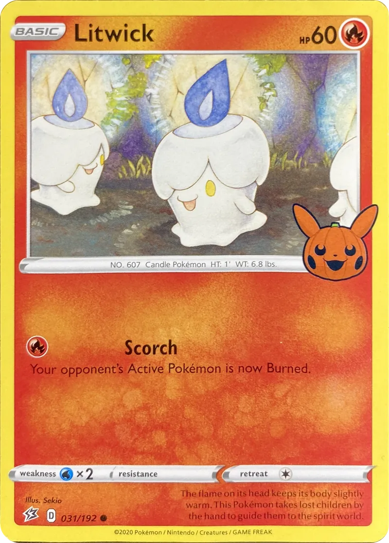 2022 Pokemon Rebel Clash Litwick #031/192 Trick or Trade Common front