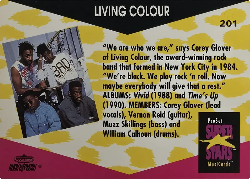 1991 Pro Set SuperStars MusiCards Living Colour #201, back