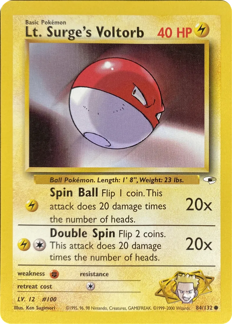 2000 Pokemon Gym Heroes Lt. Surge's Voltorb #084/132 Common front