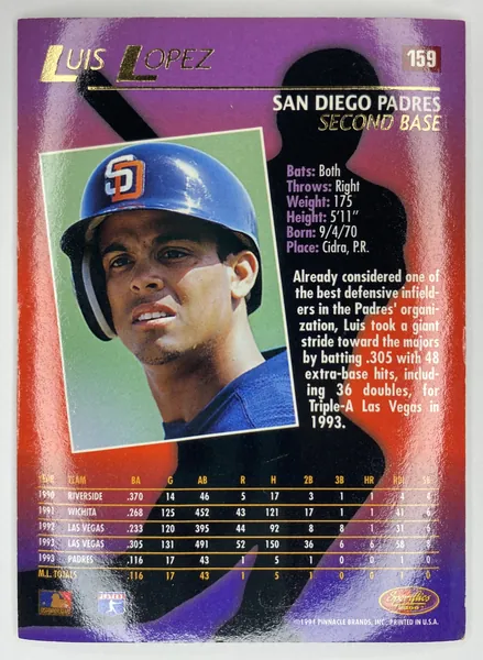 1994 Sportflics 2000 Luis Lopez #159 San Diego Padres back