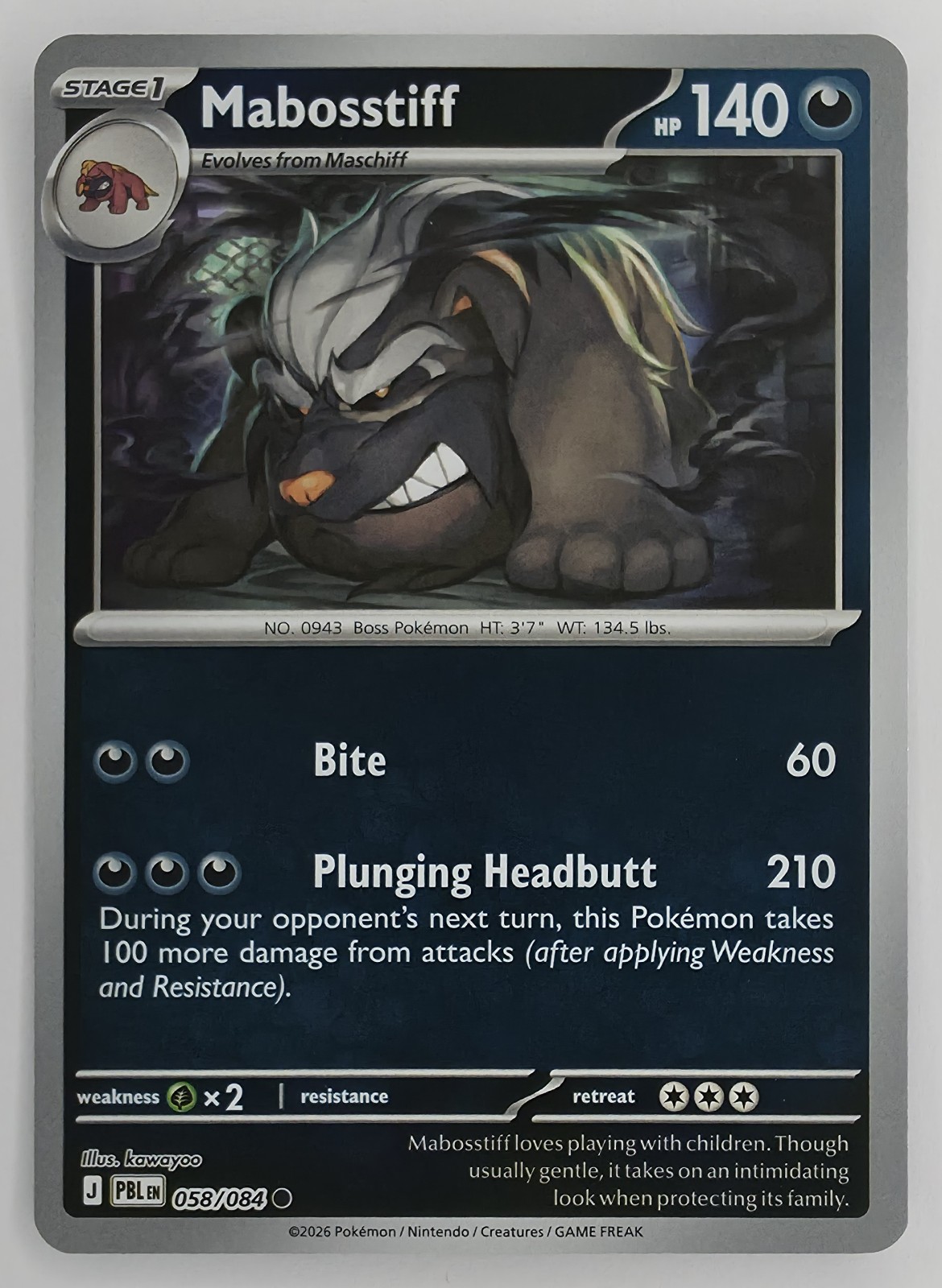 2026 Pokemon Pitch Black Mabosstiff #058/084 Reverse Holo Common front