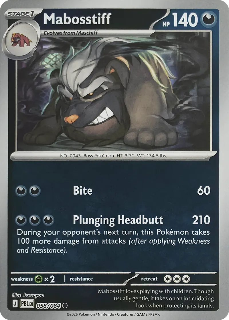 2026 Pokemon Pitch Black Mabosstiff #058/084 Reverse Holo Common front