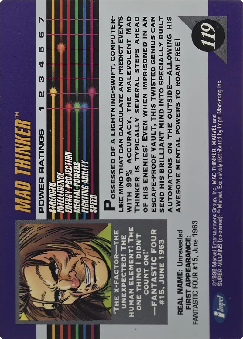 1992 Impel Marvel Universe Series III Mad Thinker, back
