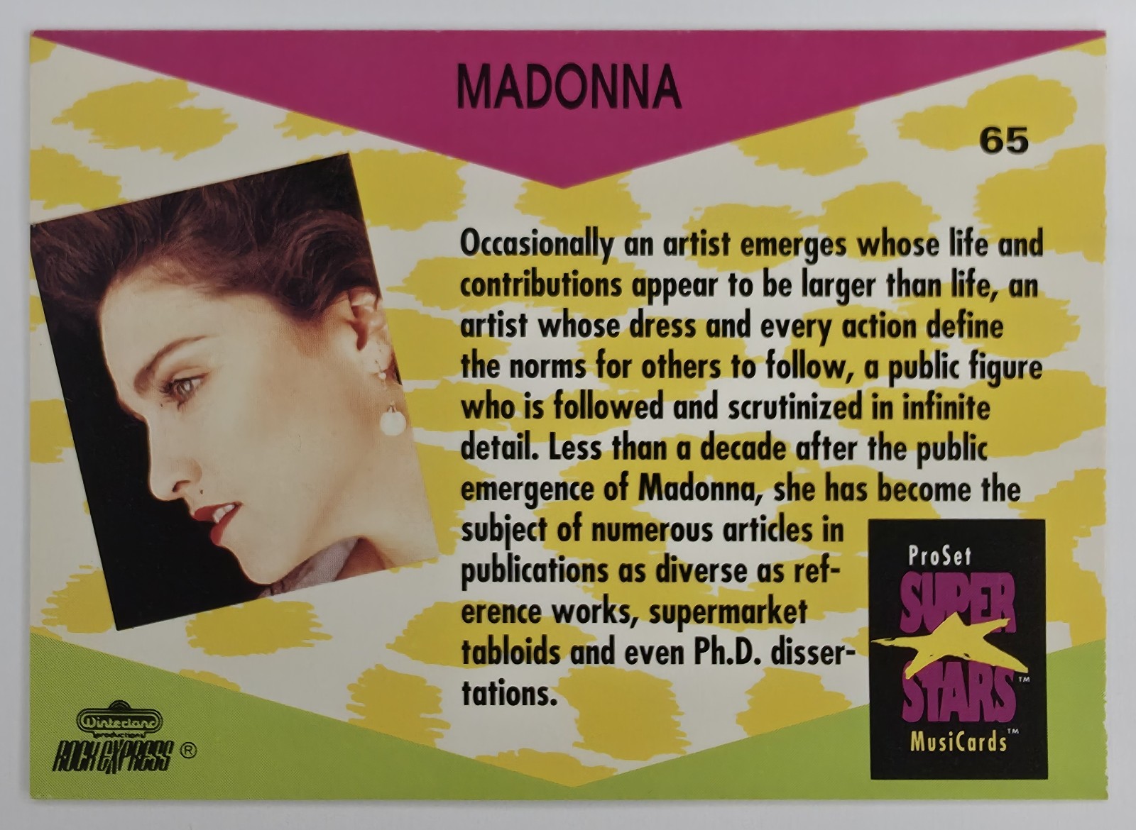 1991 Pro Set SuperStars MusiCards Madonna #65 back