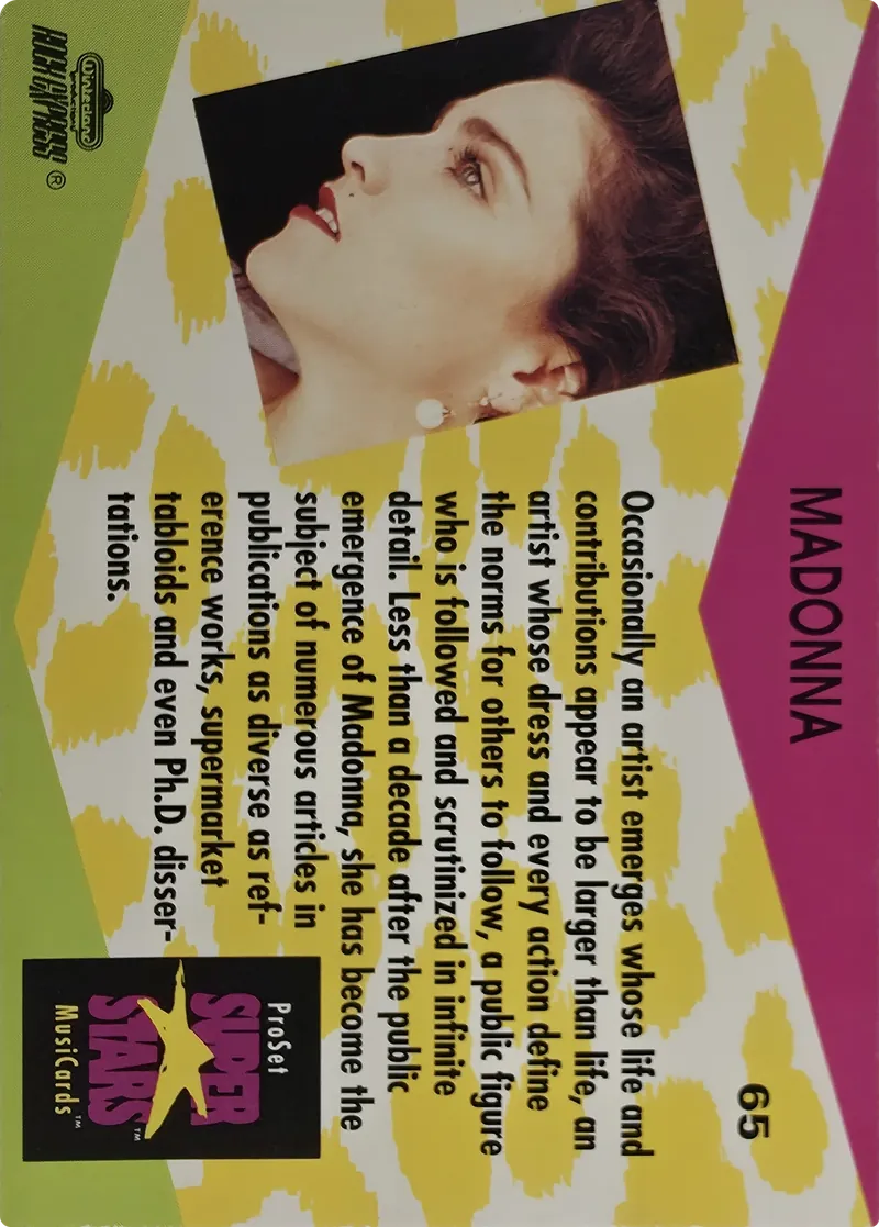 1991 Pro Set SuperStars MusiCards Madonna #65, back