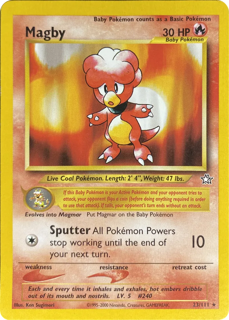 2000 Pokemon Neo Genesis Magby #023/111 Rare front