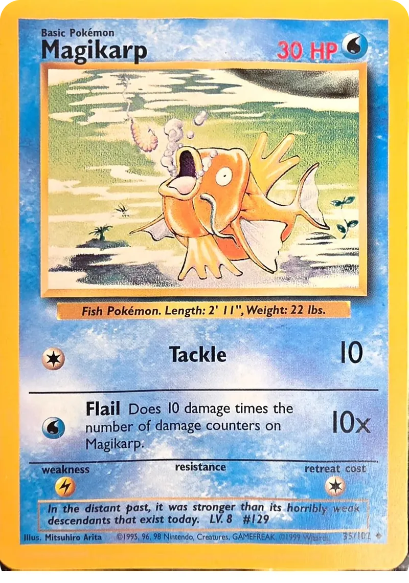 1999 Pokemon Base Set Magikarp #35/102 Unlimited Uncommon, front