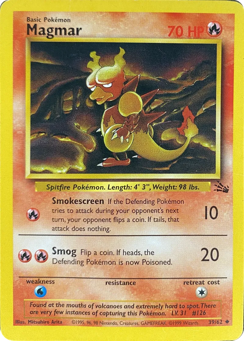 1999 Pokemon Fossil Magmar #39/62 Uncommon front