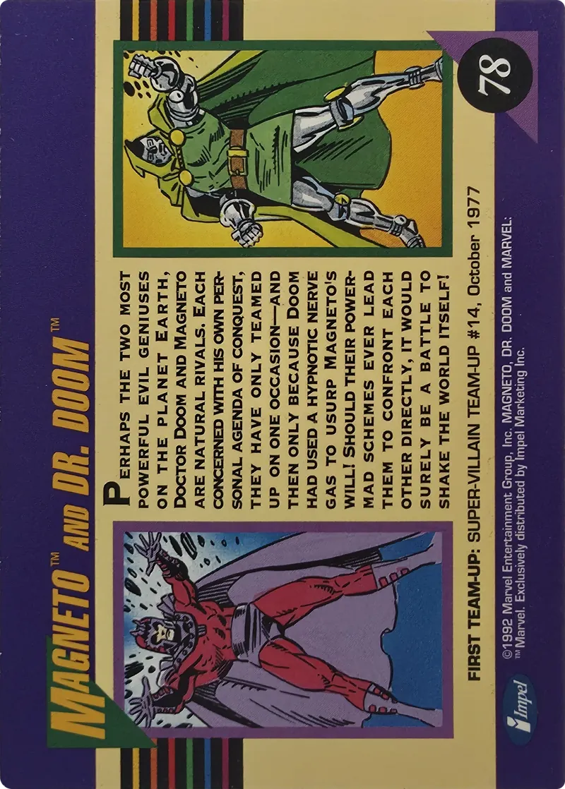 1992 Impel Marvel Universe Series III Magneto and Dr. Doom, back