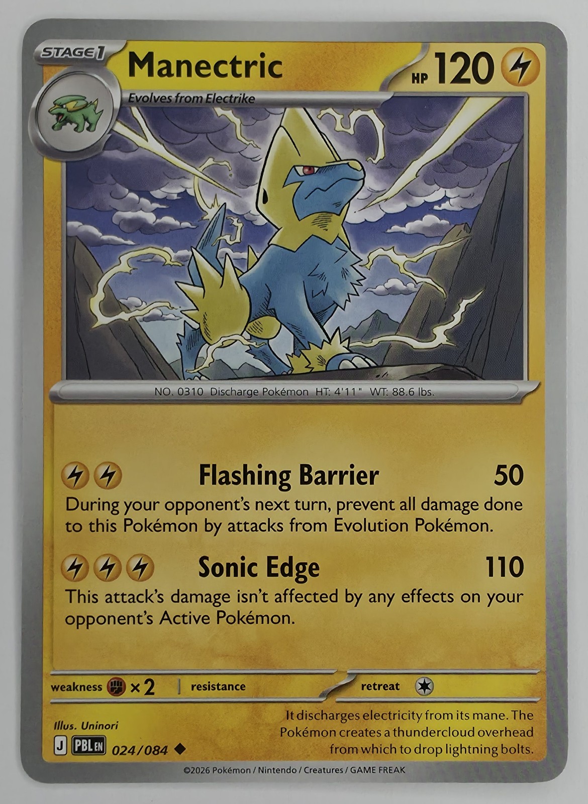 2026 Pokemon Pitch Black Manectric #024/084 Uncommon front