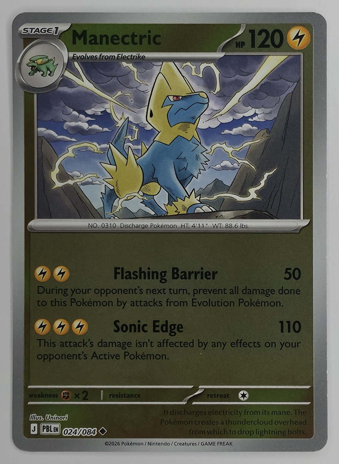 2026 Pokemon Pitch Black Manectric #024/084 Reverse Holo Uncommon front