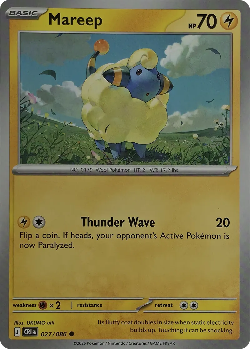 2026 Pokemon Chaos Rising Mareep #027/086 Common front