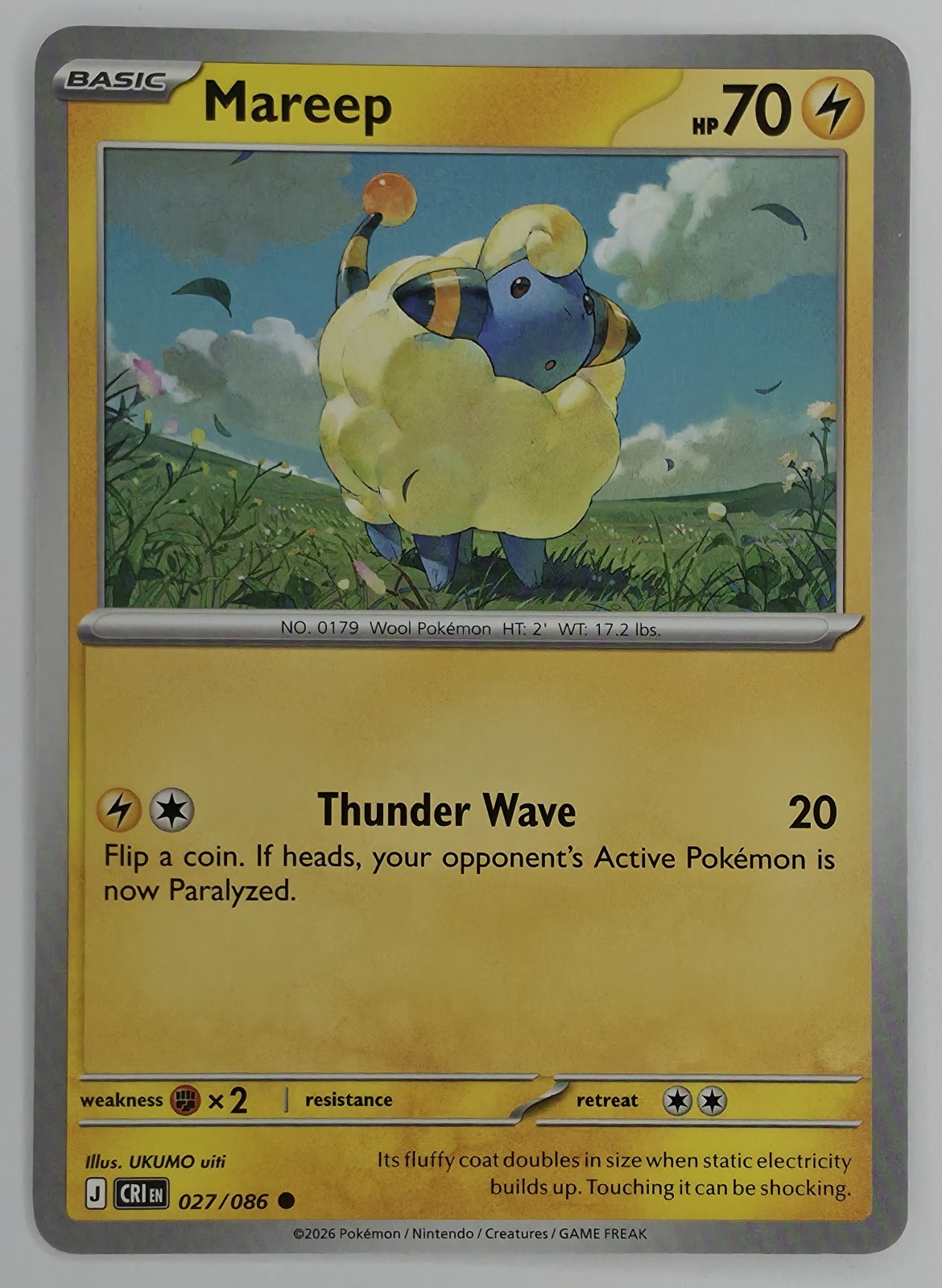 2026 Pokemon Chaos Rising Mareep #027/086 Common front