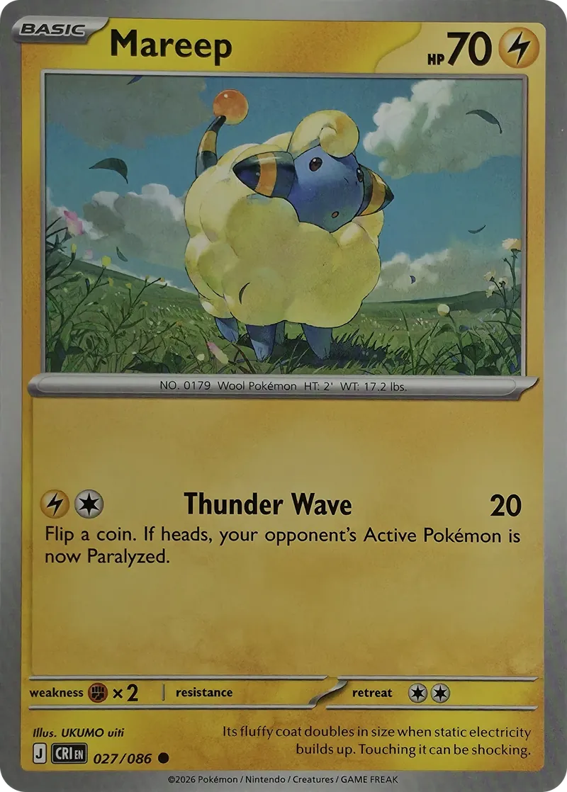 2026 Pokemon Chaos Rising Mareep #027/086 Common front