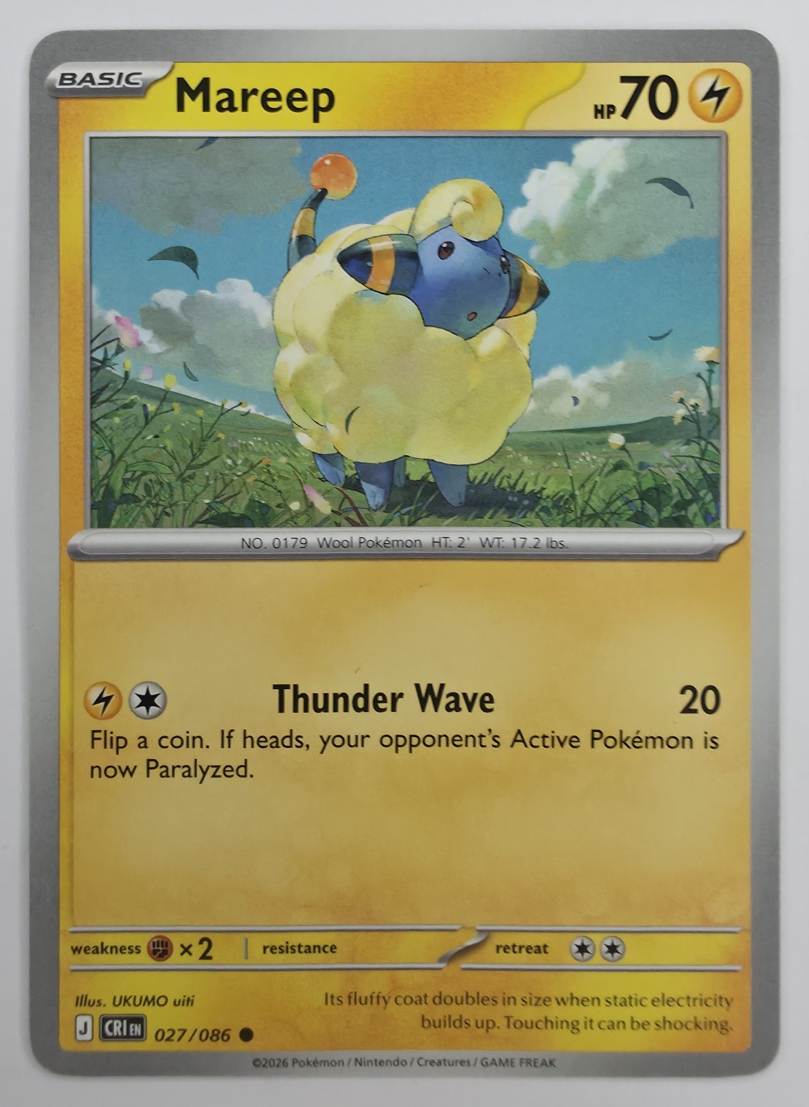 2026 Pokemon Chaos Rising Mareep #027/086 Common front