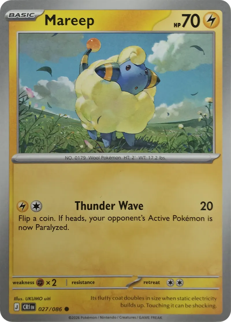 2026 Pokemon Chaos Rising Mareep #027/086 Common front