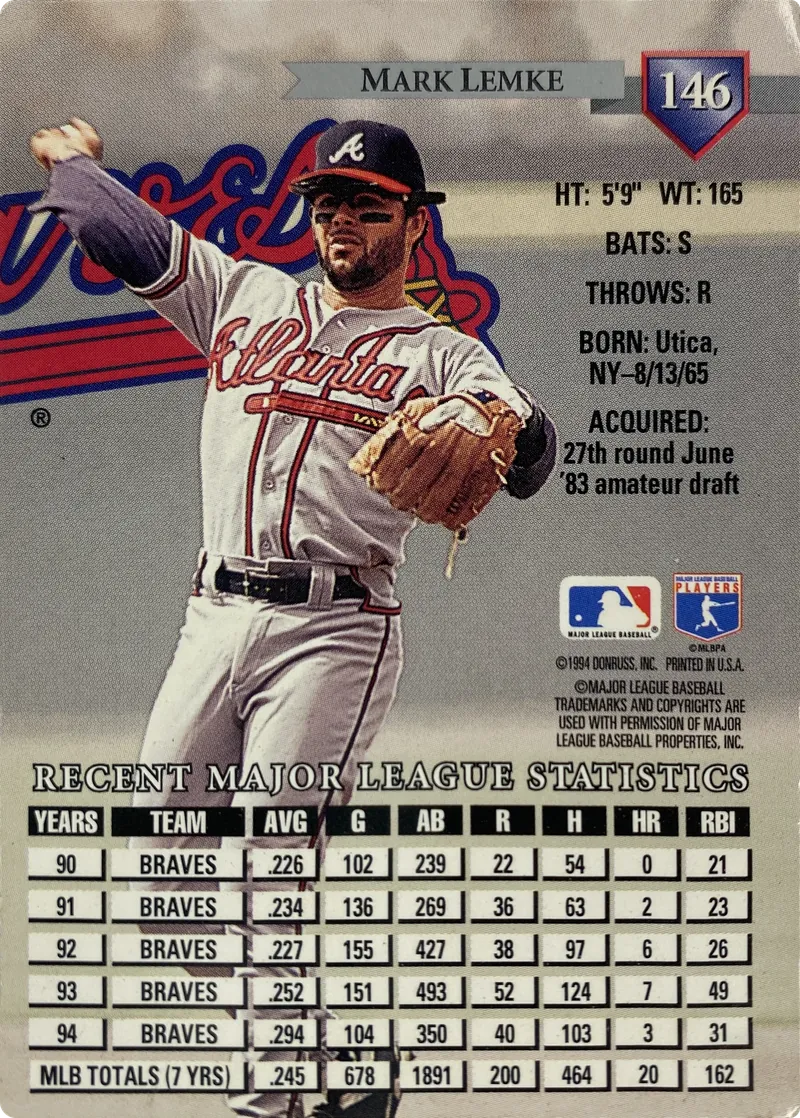 Mark Lemke #146, back