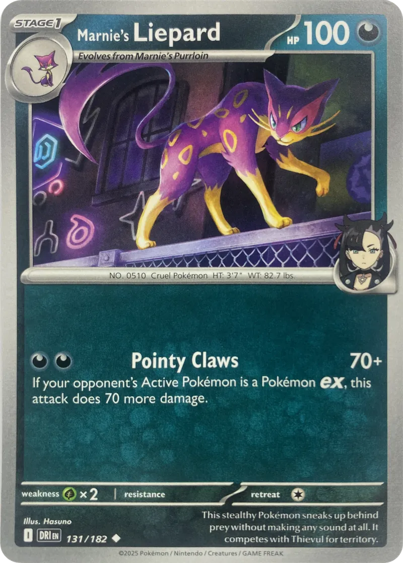 2025 Pokemon Destined Rivals Marnie's Liepard #131/182 Reverse Holo Uncommon front