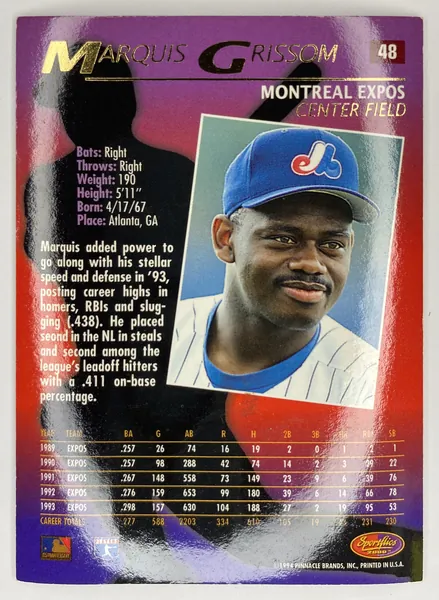 1994 Sportflics 2000 Marquis Grissom #48 Montreal Expos back