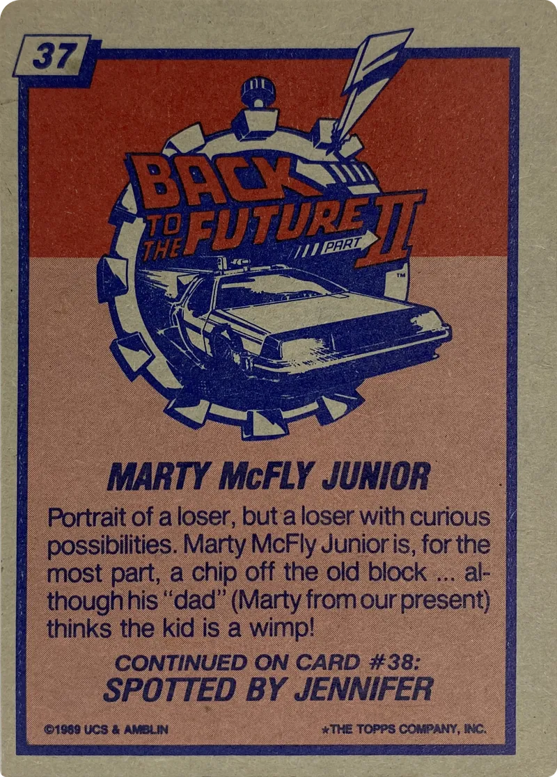 1989 Topps Back to the Future Part II Marty McFly Junior #37, back