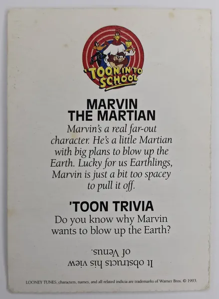 Marvin the Martian 'Toon In To School card back