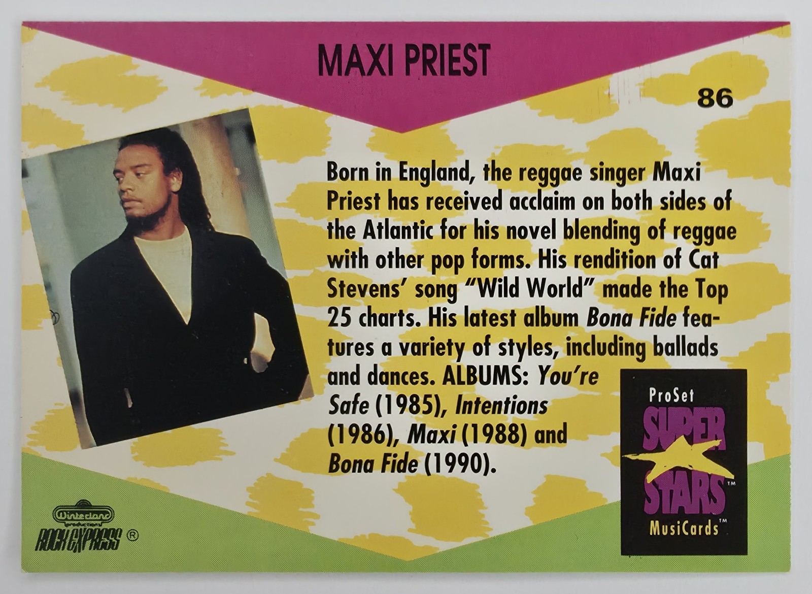 1991 Pro Set SuperStars MusiCards Maxi Priest #86b back