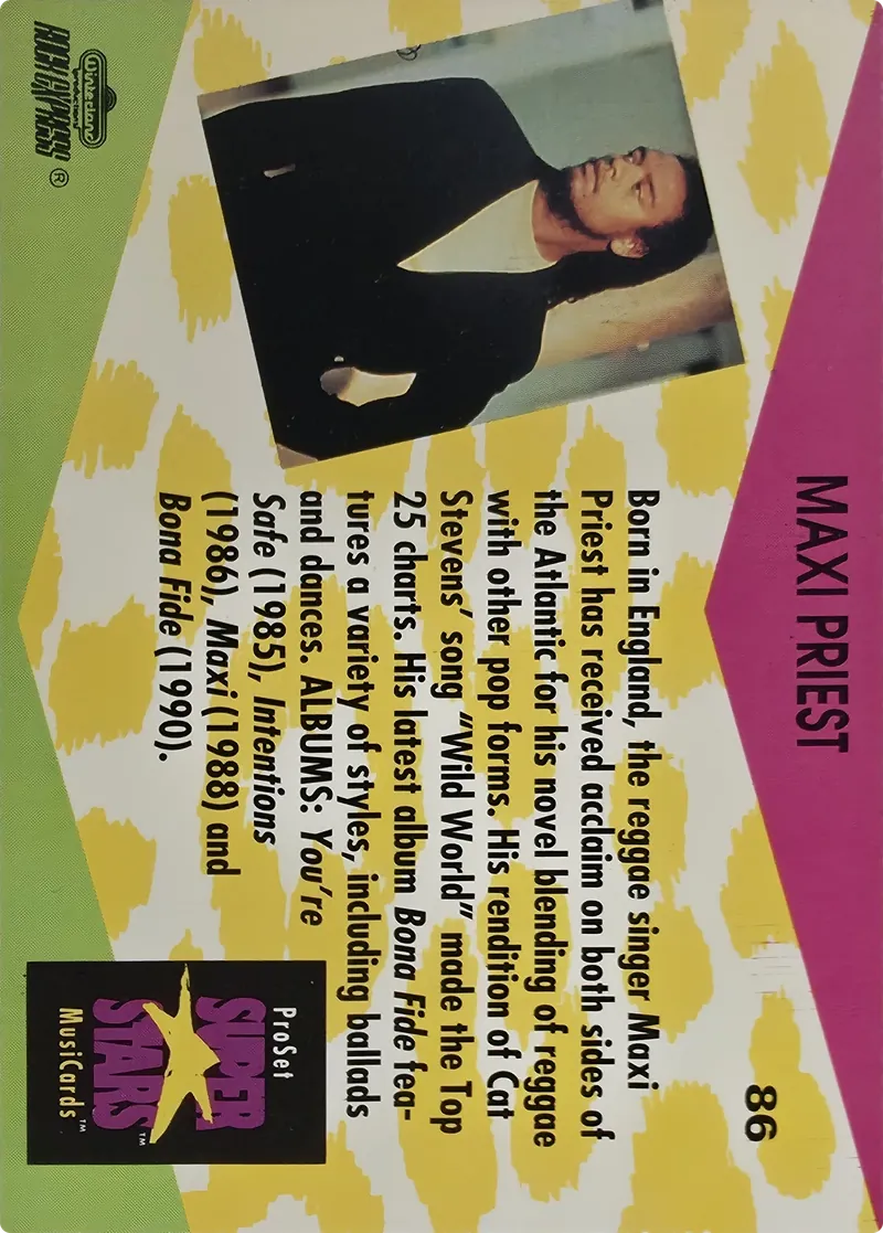 1991 Pro Set SuperStars MusiCards Maxi Priest #86b, back