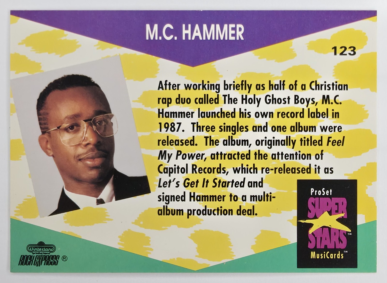 1991 Pro Set SuperStars MusiCards M.C. Hammer #123 back