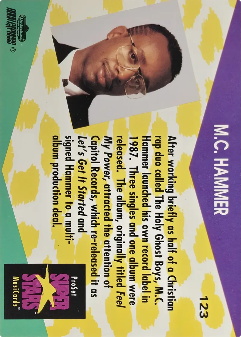1991 Pro Set SuperStars MusiCards M.C. Hammer #123, back