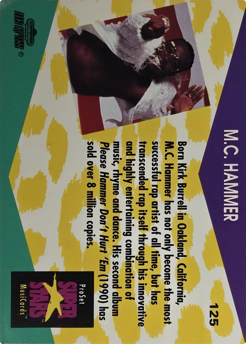 1991 Pro Set SuperStars MusiCards M.C. Hammer #125, back