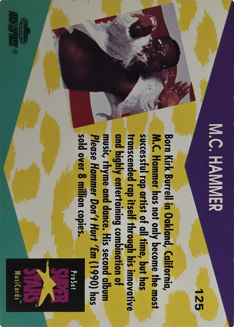 1991 Pro Set SuperStars MusiCards M.C. Hammer #125, back