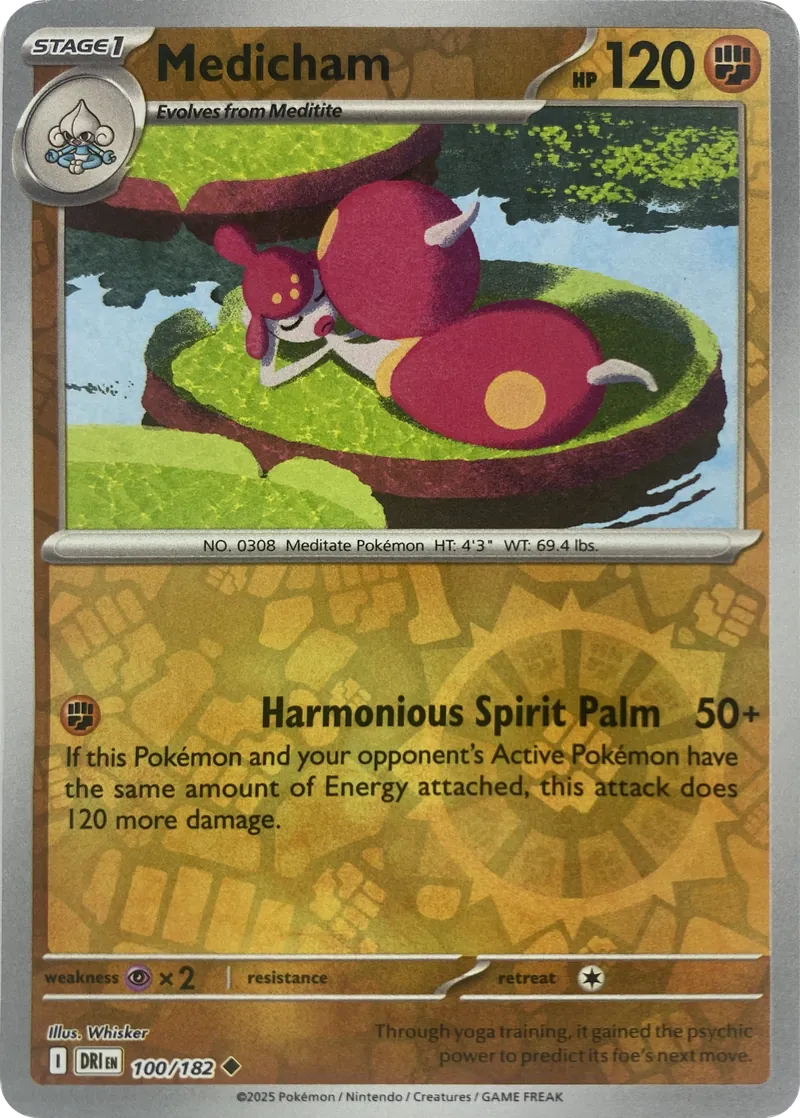 2025 Pokemon Destined Rivals Medicham #100/182 Reverse Holo Uncommon front