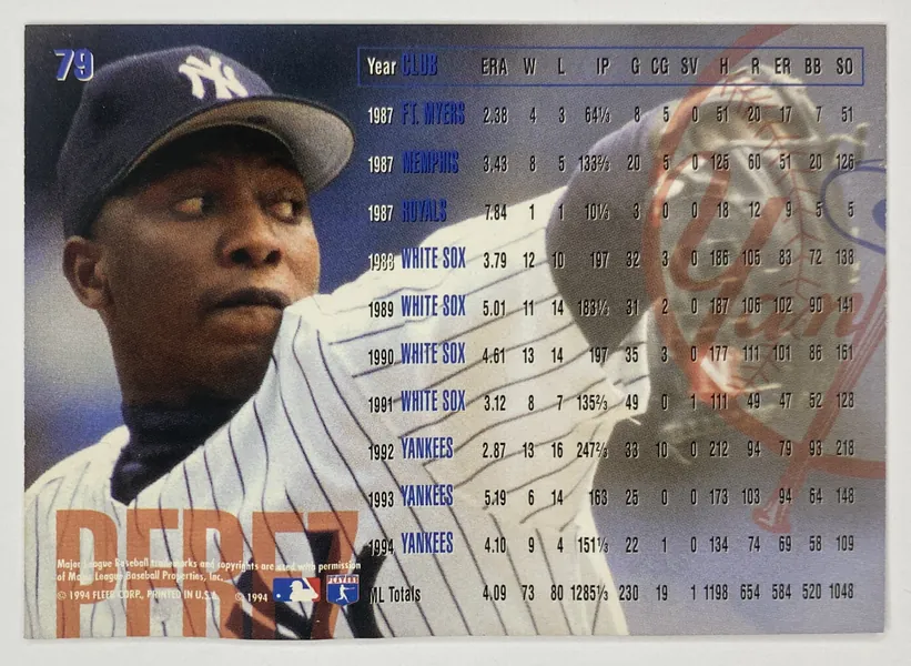 1995 Fleer Melido Perez #79 New York Yankees back