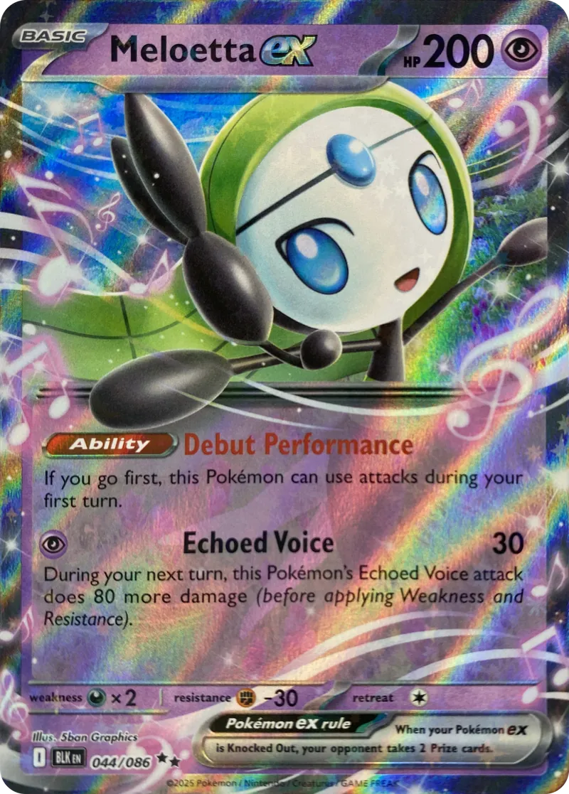 2025 Pokemon Black Bolt Meloetta ex #044/086 Double Rare front