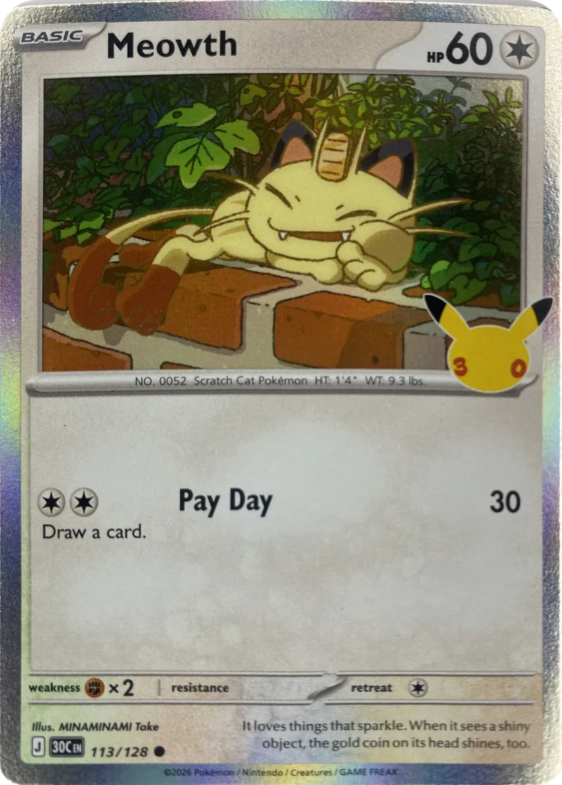 2026 Pokemon 30th Celebration Meowth #113/128 Common front