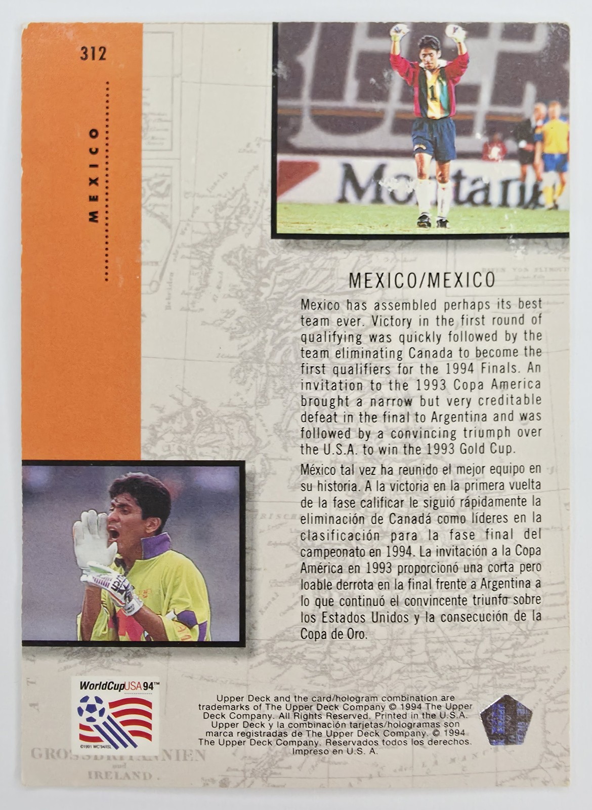 1994 Upper Deck World Cup English/Spanish Mexico #312 Road to Finals back