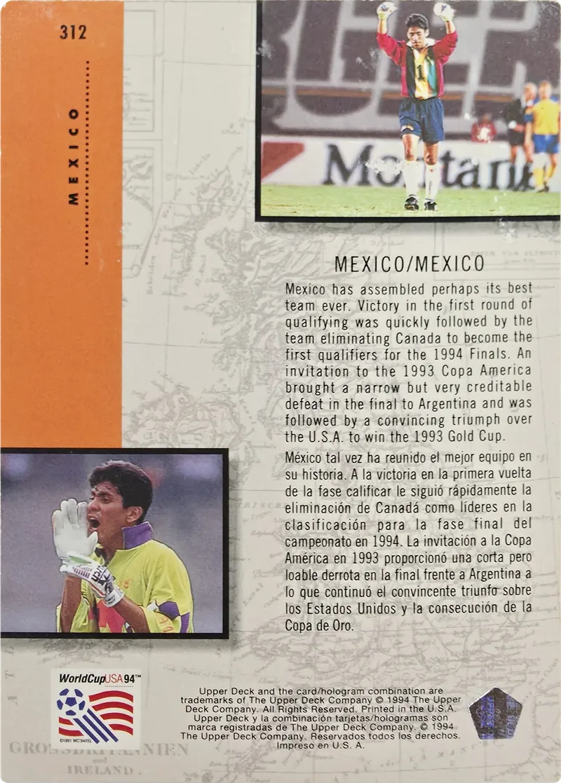 1994 Upper Deck World Cup English/Spanish Mexico #312 Road to Finals, back