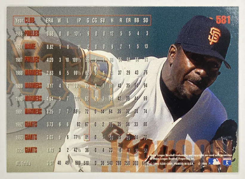 1995 Fleer Mike Jackson #581 San Francisco Giants back