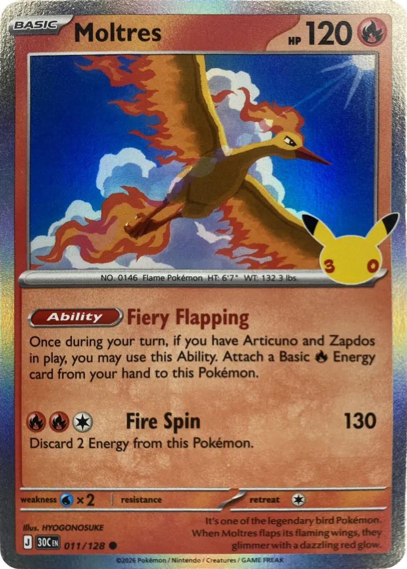 2026 Pokemon 30th Celebration Moltres #011/128 Common front