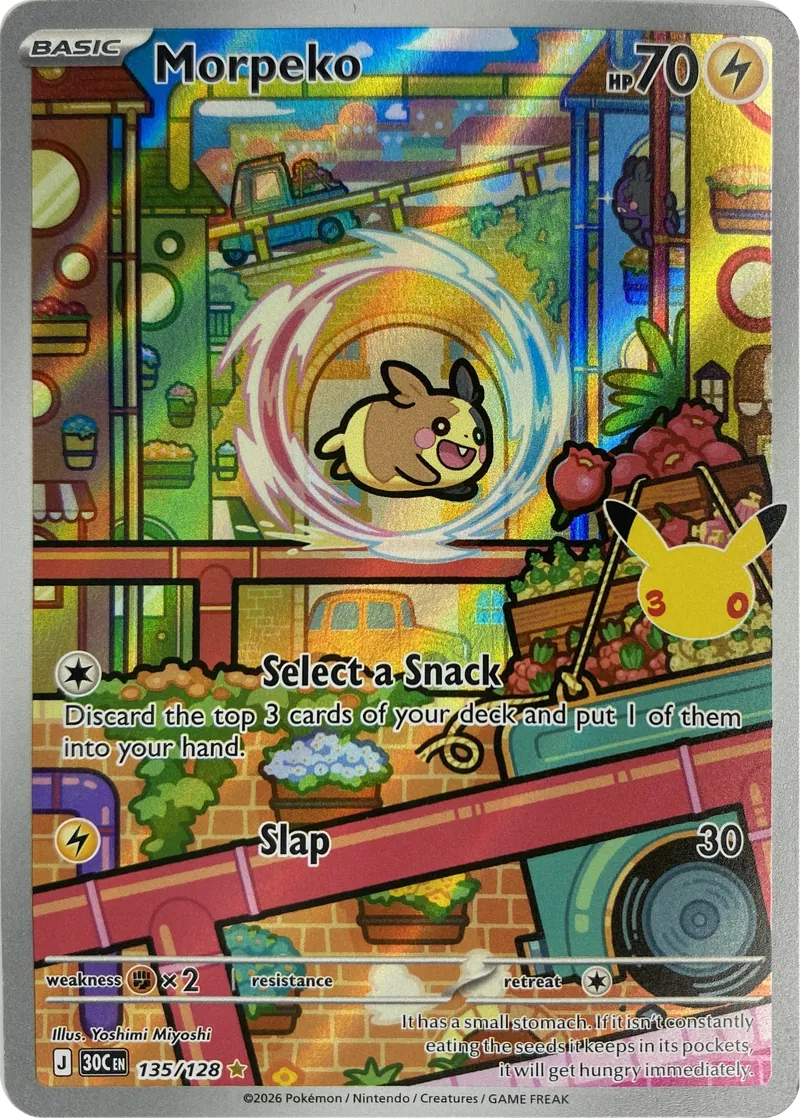 2026 Pokemon 30th Celebration Morpeko #135/128 Illustration Rare Holo front