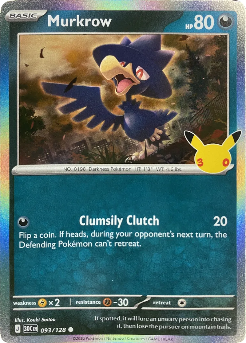 2026 Pokemon 30th Celebration Murkrow #093/128 Holo front