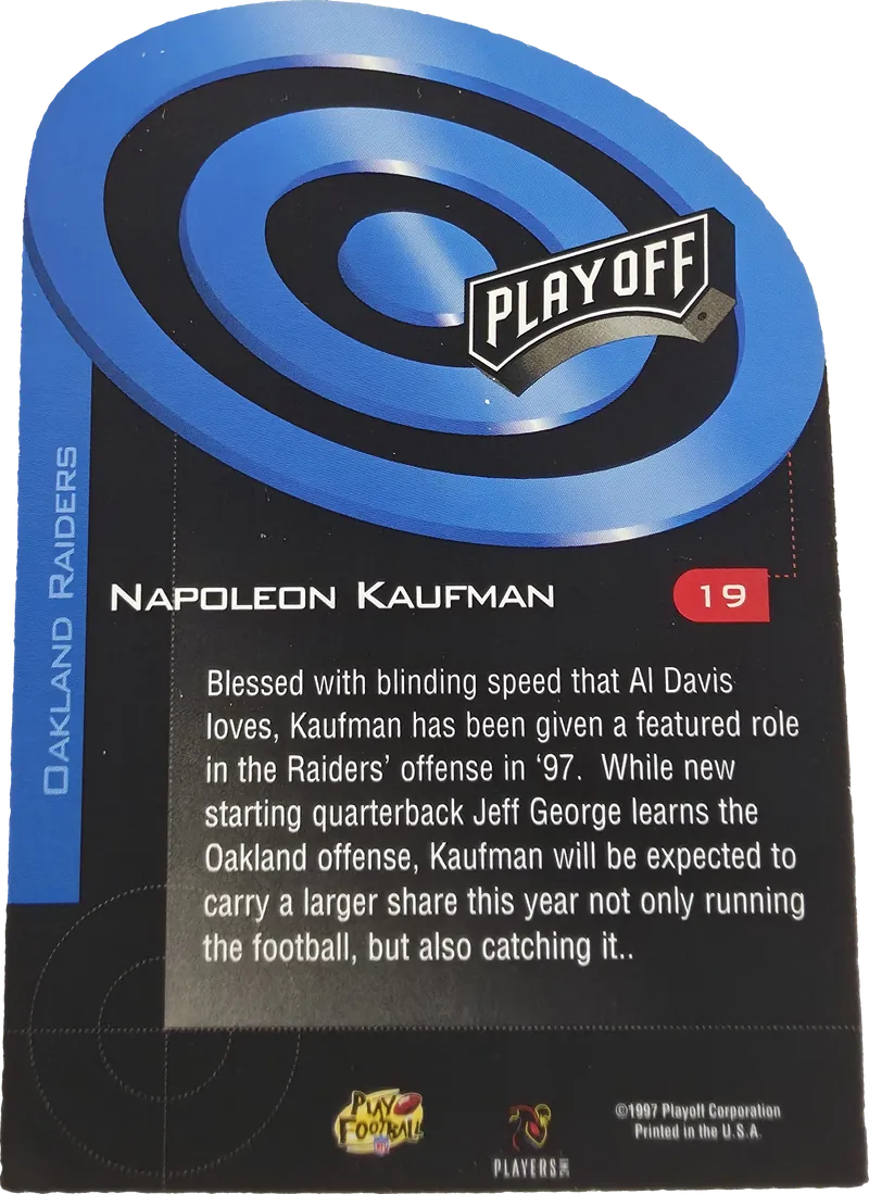 1997 Playoff Prime Target Napoleon Kaufman #19, back