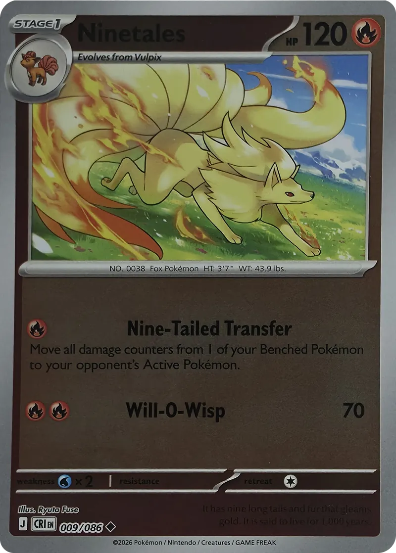 2026 Pokemon Chaos Rising Ninetales #009/086 Reverse Holo Uncommon front