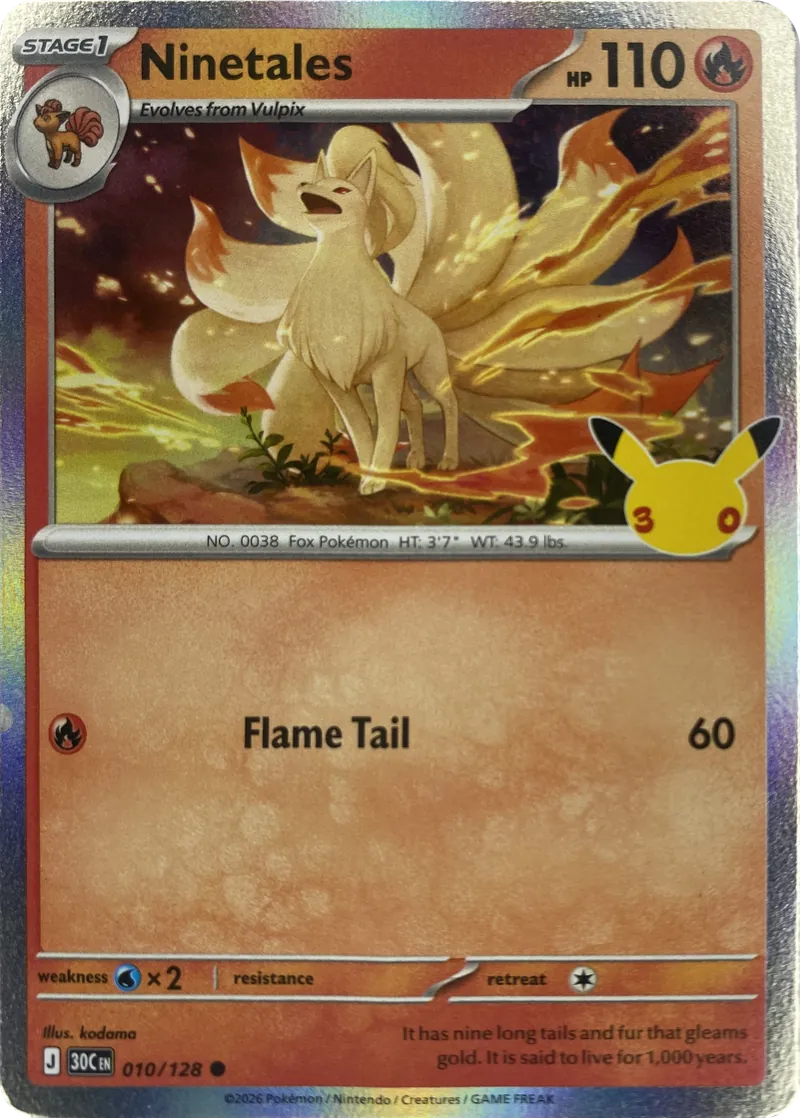 2026 Pokemon 30th Celebration Ninetales #010/128 Common front