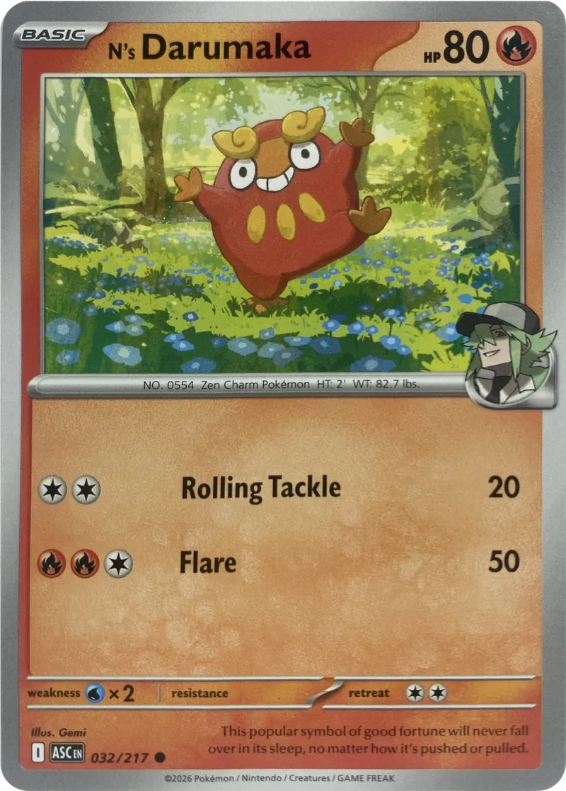 2026 Pokemon Ascended Heroes N's Darumaka #032/217 Common front