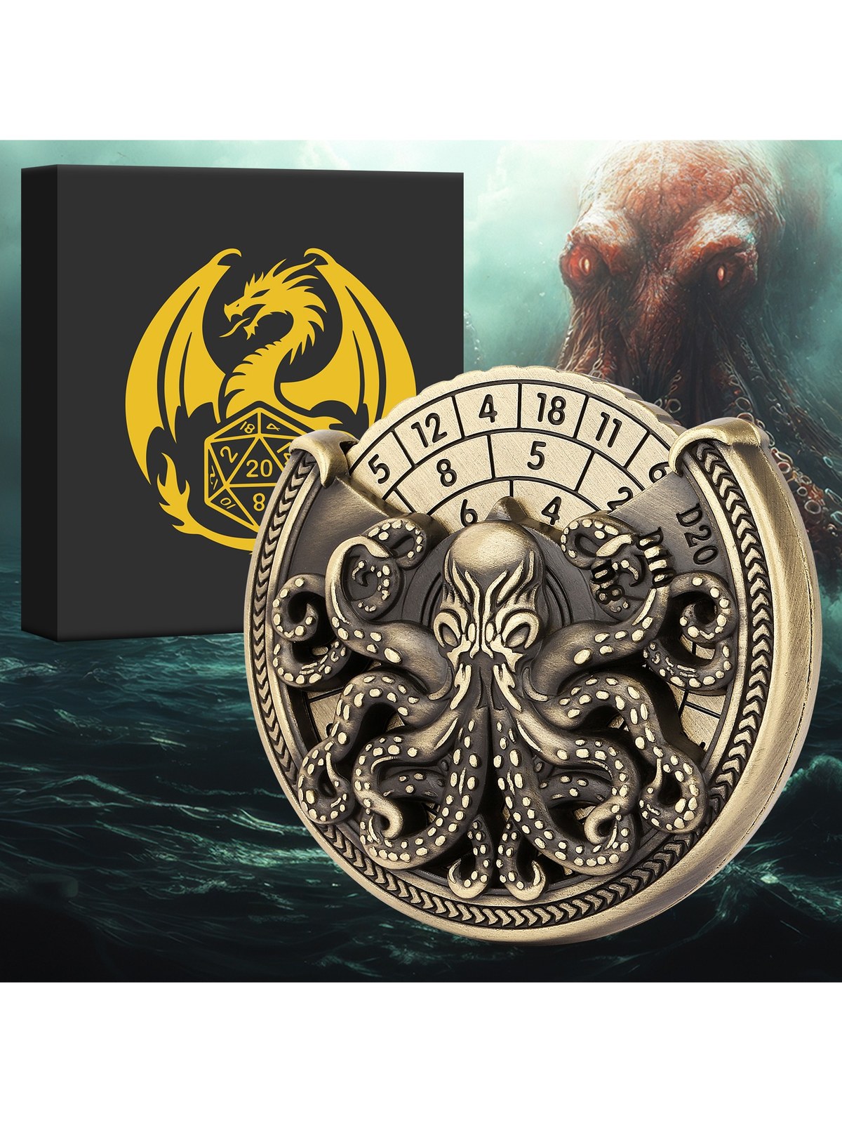 Spinning Octopus D20 Dice Turntable, Metal Tabletop RPG Dice Roller, photo 2