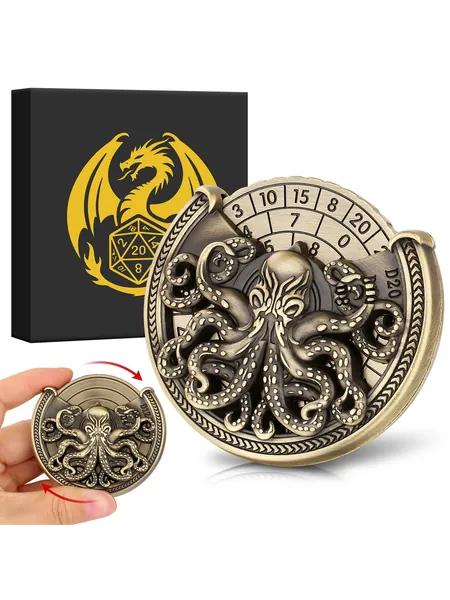 Spinning Octopus D20 Dice Turntable, Metal Tabletop RPG Dice Roller, photo 5