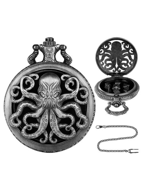Octopus Locket Dice Case, Thick Chain, 7-Piece Metal Polyhedral Set, photo 1