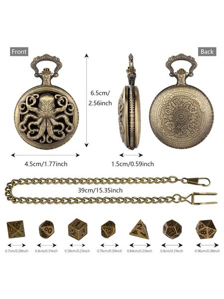 Octopus Locket Dice Case, Thick Chain, 7-Piece Metal Polyhedral Set, photo 6